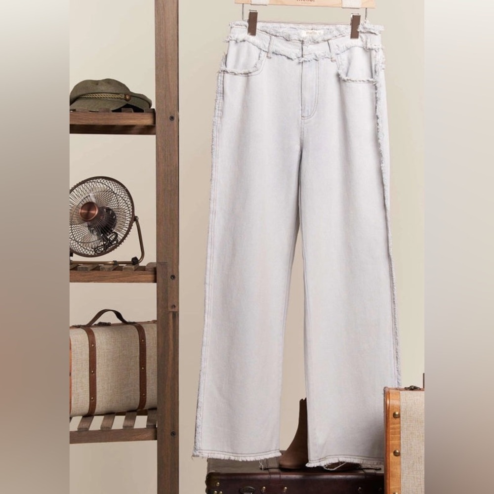 STONE WASHED WIDE LEG PANTS